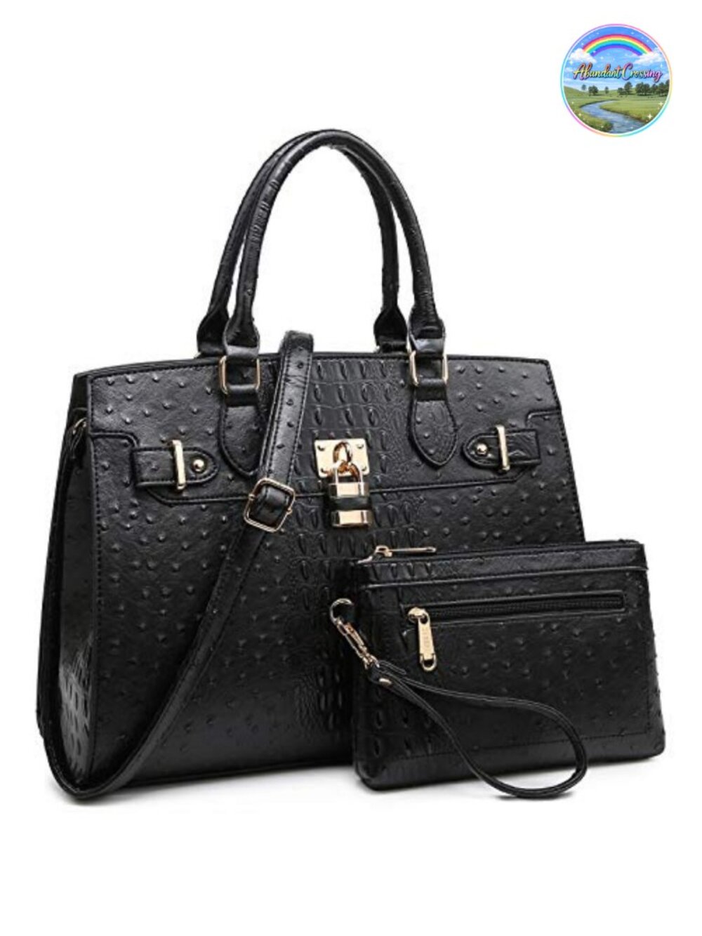 Vegan Leather Satchel Handbag & Wallet Set with Shoulder Strap